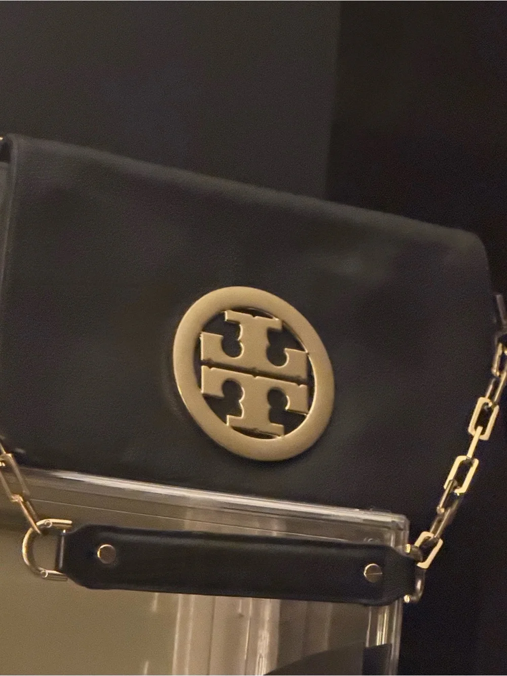 Beautful Tory Burch Black Leather Shoulder Bag with Gold Logo - Picture 1 of 11